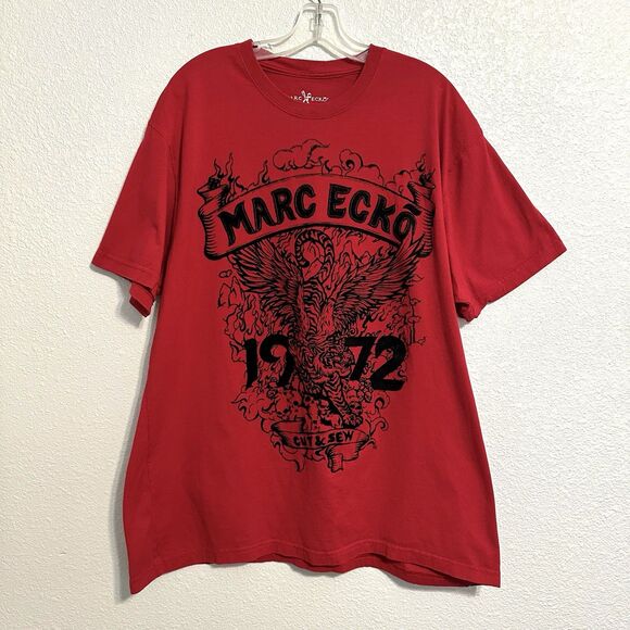 Marc Ecko Cut & Sew T-Shirt Men’s Size XXL Red Tiger 1972 Felt Print Vintage Y2K - Picture 2 of 8